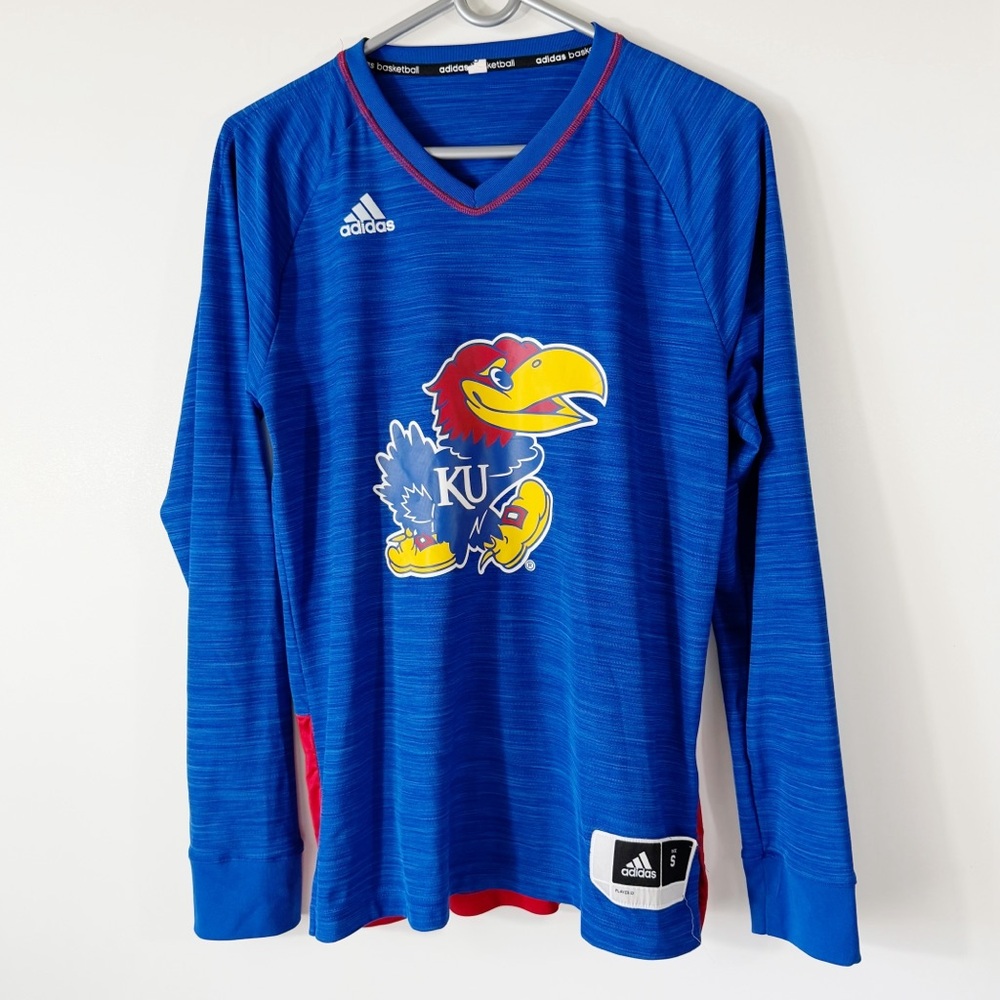 Adidas KU University of Kansas Jayhawks Long Sleeve Athletic Shirt Size Small